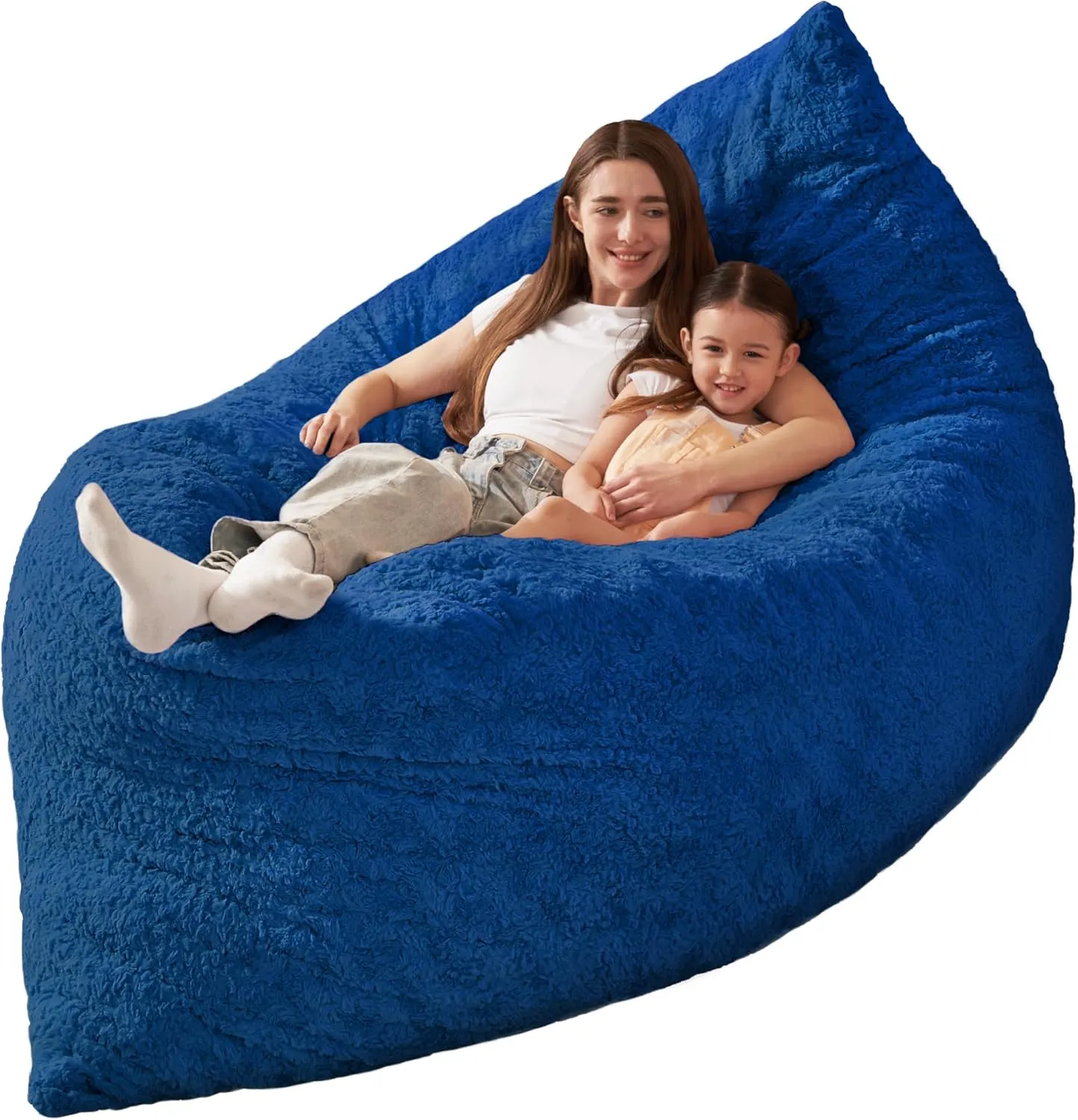 HABUTWAY 4 in 1 Bean Bag Chair, Giant Memory Foam Filling Bean Bag Sofa, Adult Bean Bag Chair, Machine Washable Faux Fur Cover, Bean Bag for Adult (Blue)