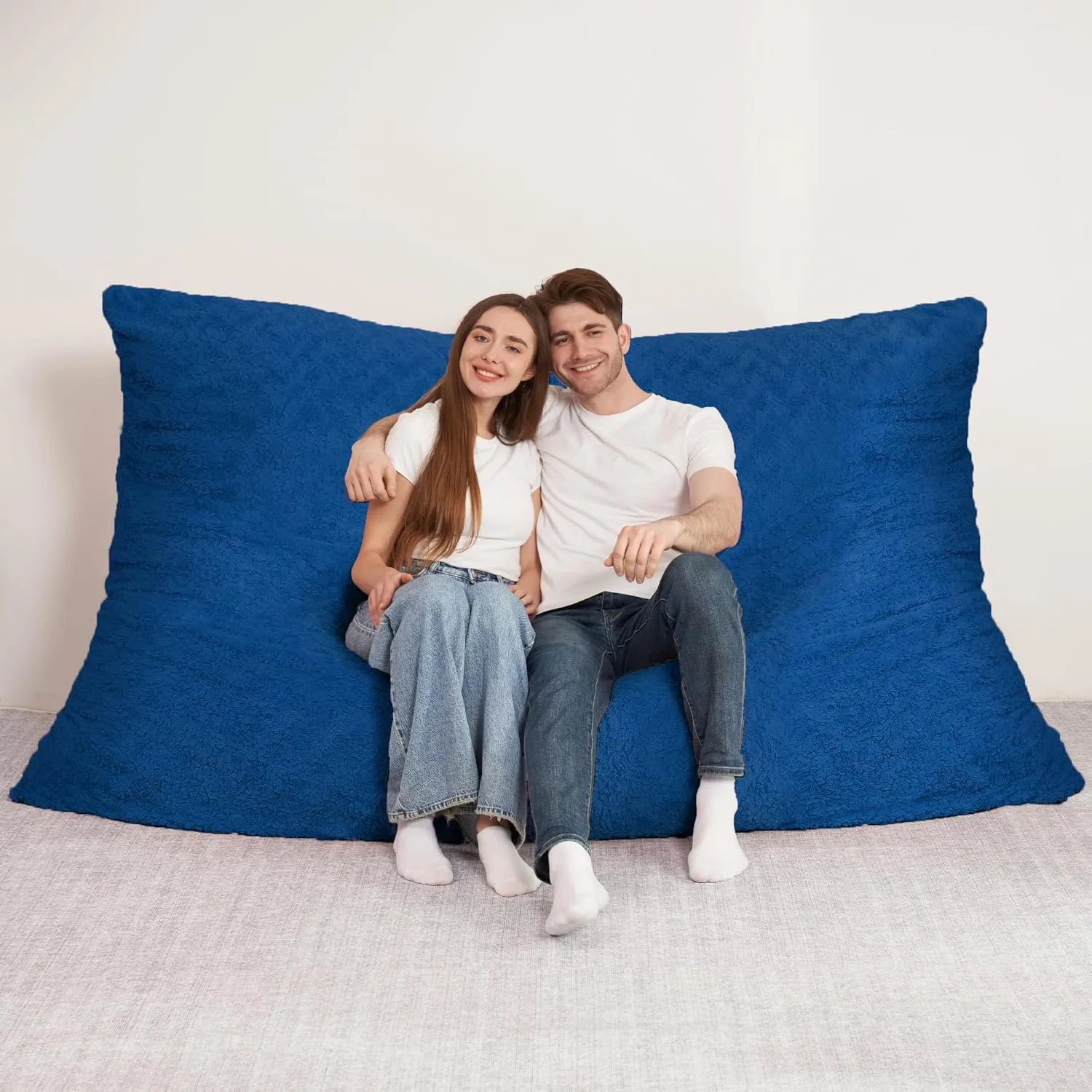 HABUTWAY 4 in 1 Bean Bag Chair, Giant Memory Foam Filling Bean Bag Sofa, Adult Bean Bag Chair, Machine Washable Faux Fur Cover, Bean Bag for Adult (Blue)