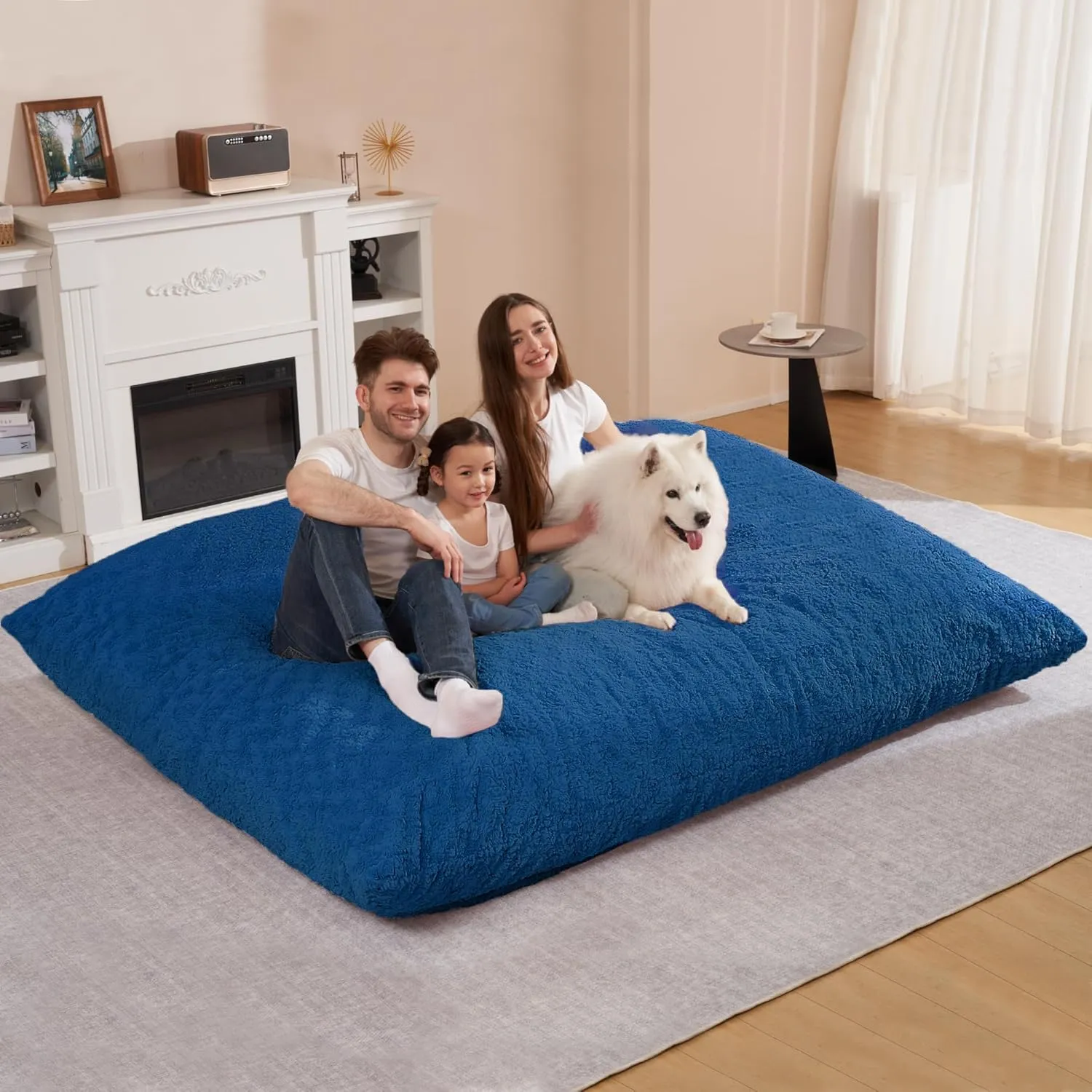 HABUTWAY 4 in 1 Bean Bag Chair, Giant Memory Foam Filling Bean Bag Sofa, Adult Bean Bag Chair, Machine Washable Faux Fur Cover, Bean Bag for Adult (Blue)