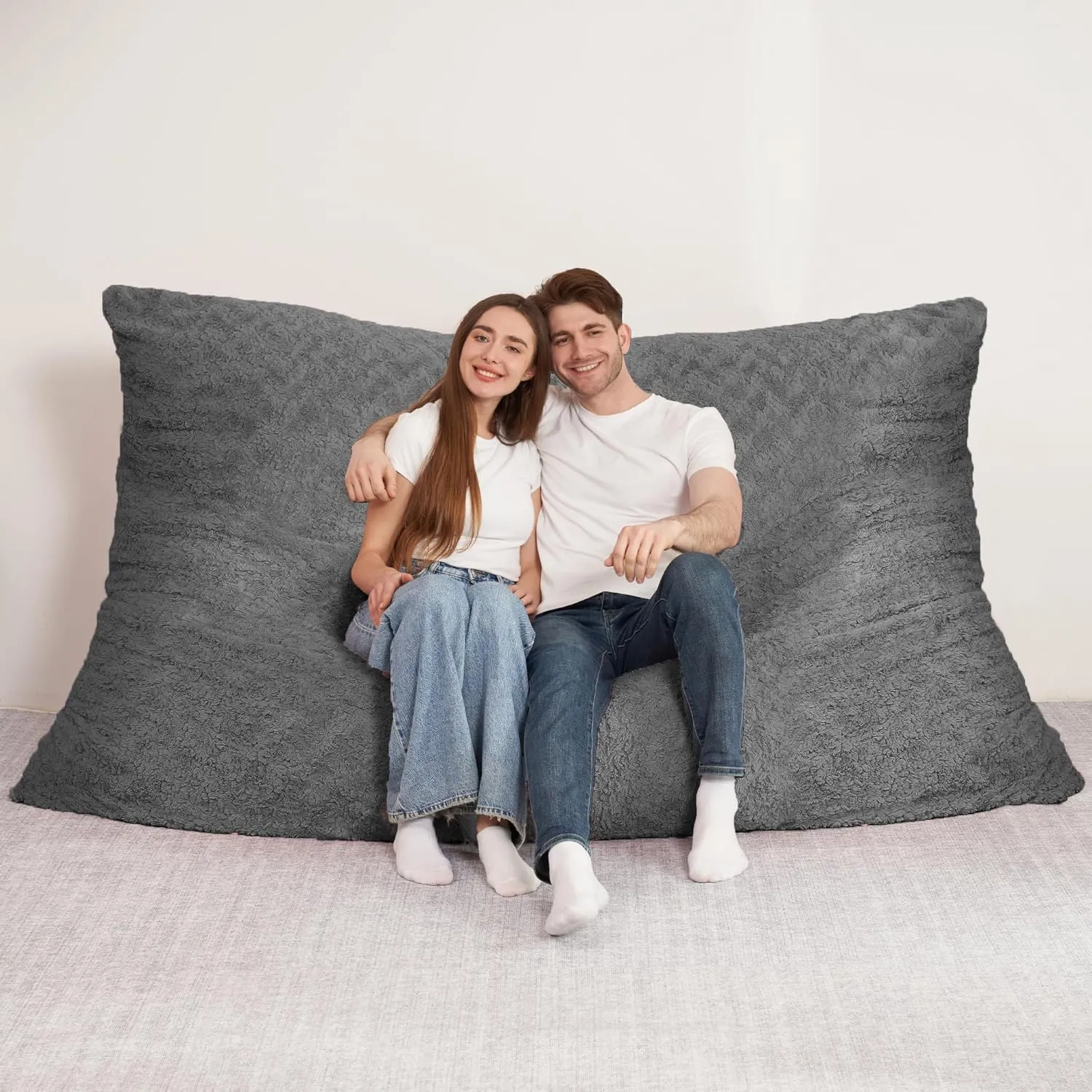 HABUTWAY 4 in 1 Bean Bag Chair, Giant Memory Foam Filling Bean Bag Sofa, Adult Bean Bag Chair, Machine Washable Faux Fur Cover, Bean Bag for Adult (Grey)