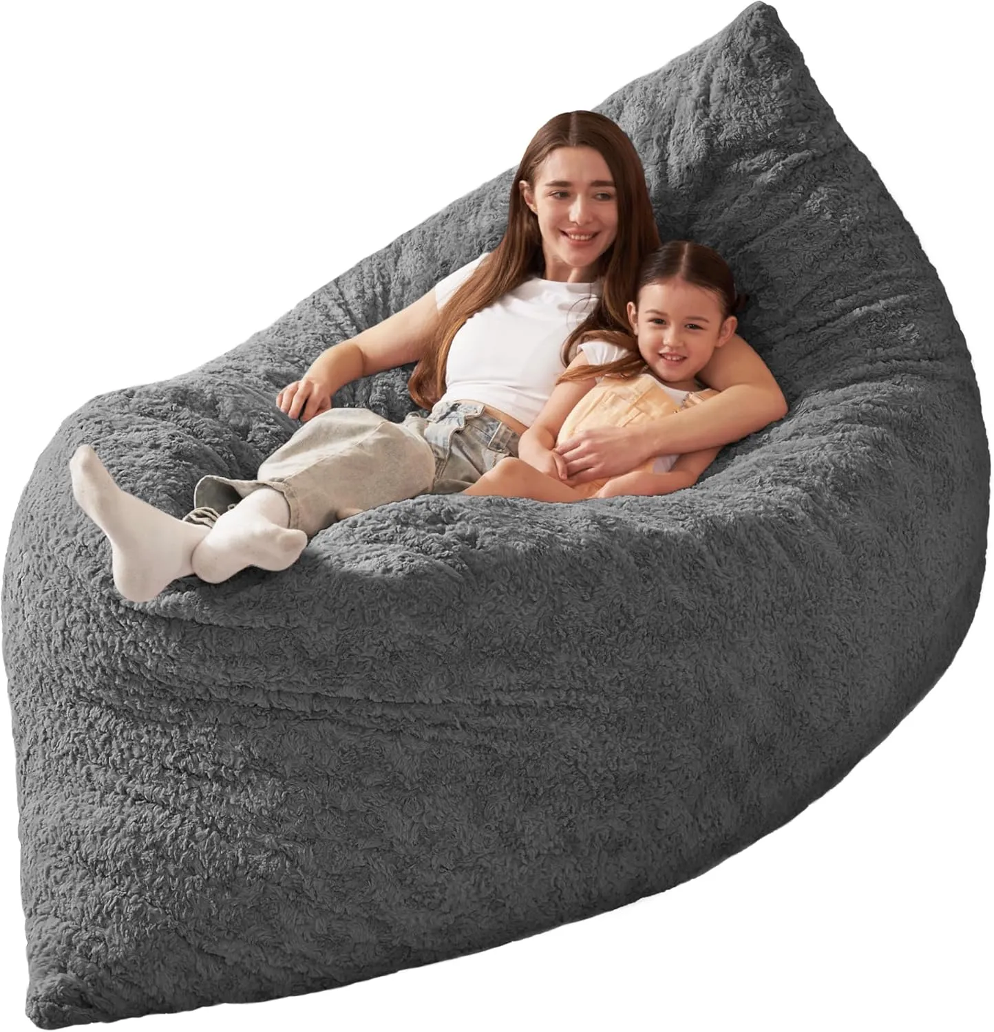 HABUTWAY 4 in 1 Bean Bag Chair, Giant Memory Foam Filling Bean Bag Sofa, Adult Bean Bag Chair, Machine Washable Faux Fur Cover, Bean Bag for Adult (Grey)