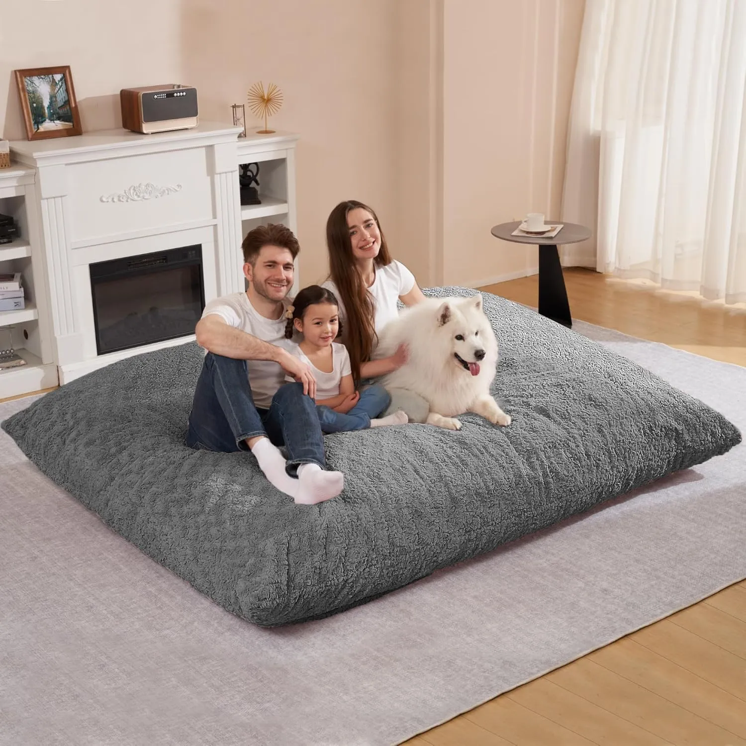 HABUTWAY 4 in 1 Bean Bag Chair, Giant Memory Foam Filling Bean Bag Sofa, Adult Bean Bag Chair, Machine Washable Faux Fur Cover, Bean Bag for Adult (Grey)
