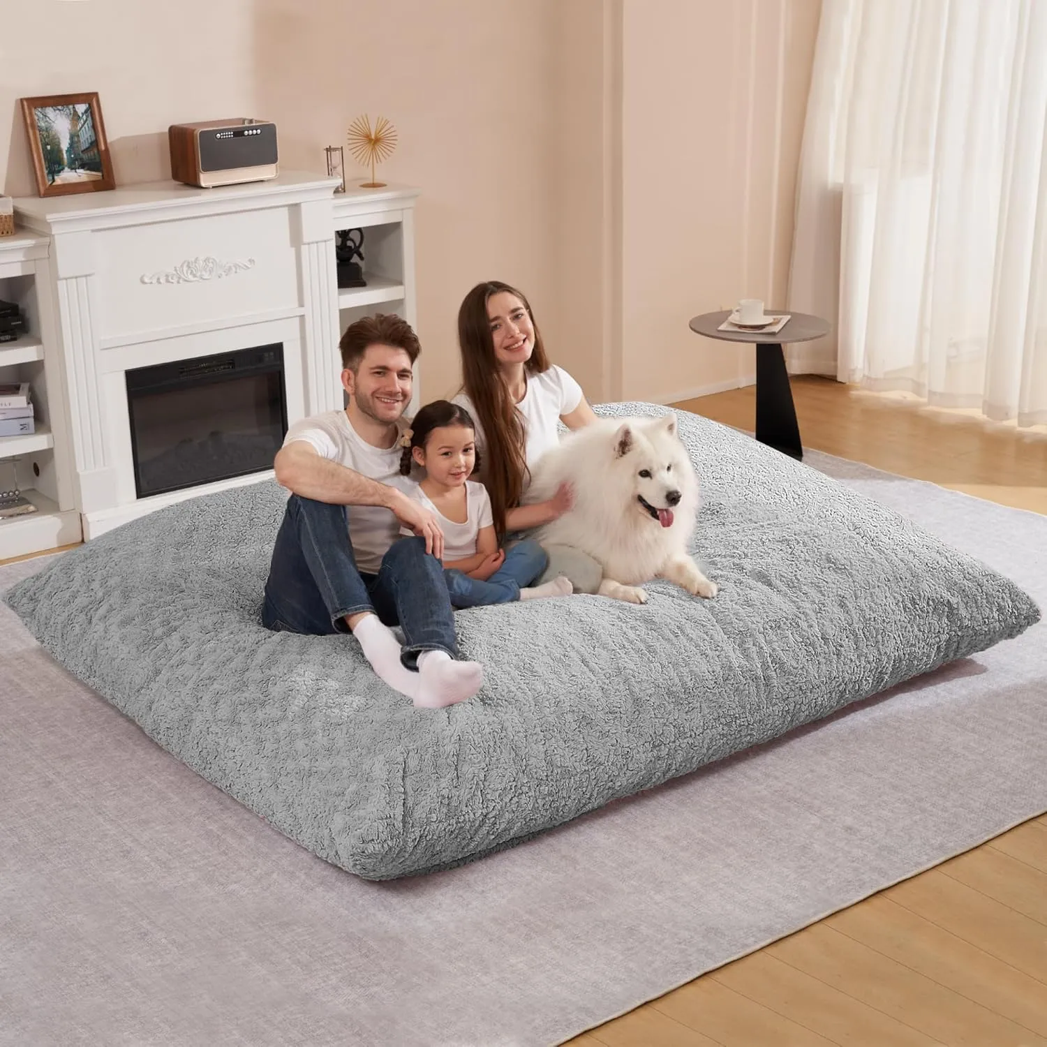 HABUTWAY 4 in 1 Bean Bag Chair, Giant Memory Foam Filling Bean Bag Sofa, Adult Bean Bag Chair, Machine Washable Faux Fur Cover, Bean Bag for Adult (Light Grey)