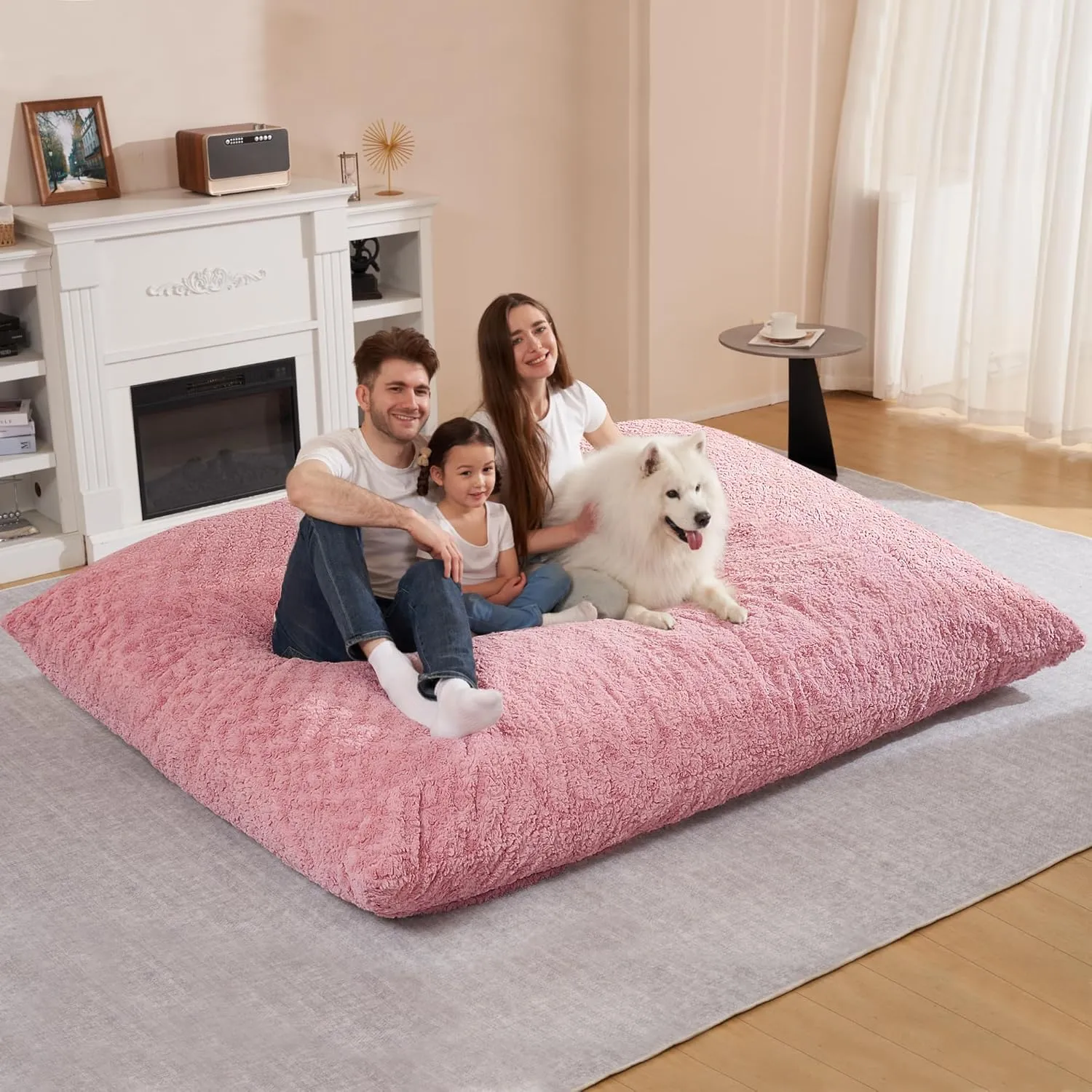 HABUTWAY 4 in 1 Bean Bag Chair, Giant Memory Foam Filling Bean Bag Sofa, Adult Bean Bag Chair, Machine Washable Faux Fur Cover, Bean Bag for Adult (Pink)