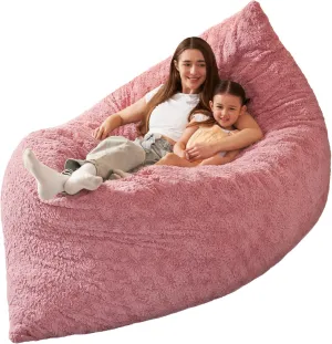HABUTWAY 4 in 1 Bean Bag Chair, Giant Memory Foam Filling Bean Bag Sofa, Adult Bean Bag Chair, Machine Washable Faux Fur Cover, Bean Bag for Adult (Pink)