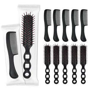 Hair Brush and Comb Set, 50 Pcs Bulk for Homeless Individually Wrapped, Lightweight Hair Brush and Comb for Women Kids Hotel Travel (Black)