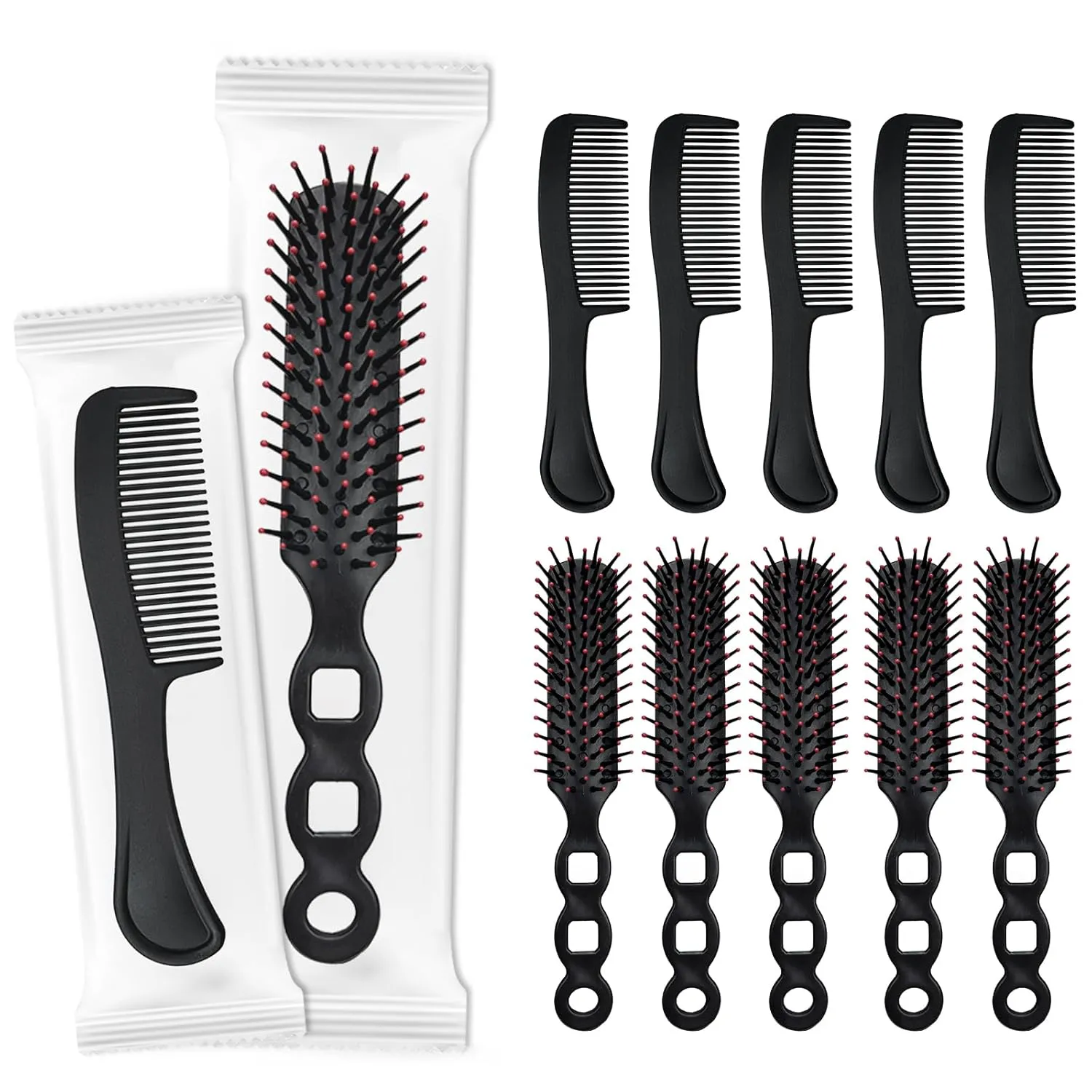Hair Brush and Comb Set, 50 Pcs Bulk for Homeless Individually Wrapped, Lightweight Hair Brush and Comb for Women Kids Hotel Travel (Black)
