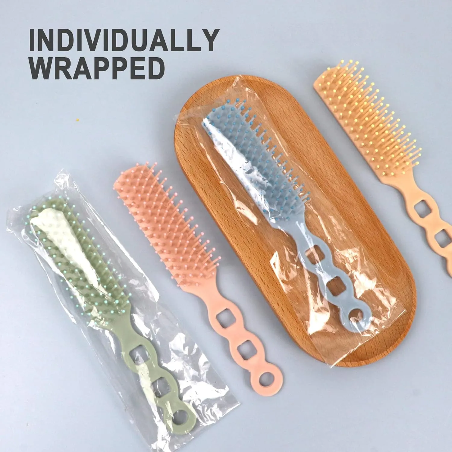 Hair Brushes in Bulk for Homeless, 100 Pack Disposable Hair Brush Individually Wrapped, Vent Hair Brush for Curly Wavy Hair Blow Drying Styling Detangling Suitable for Shelter, Hotel(Light Orange)