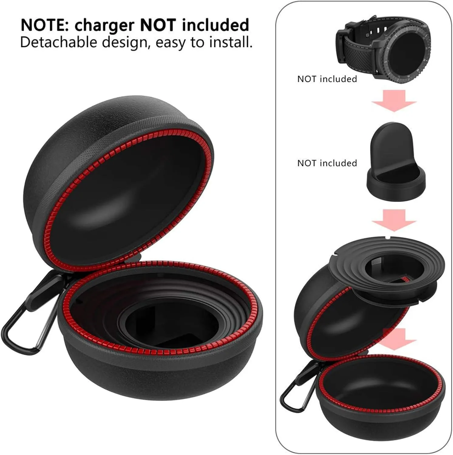 HALLEAST Gear S3 Charger Holder, Charging Stand Dock Cradle Case Accessaries, Portable Travel Carrying EVA Protective Docking Station for Gear S3 Frontier Classic Watch, Black