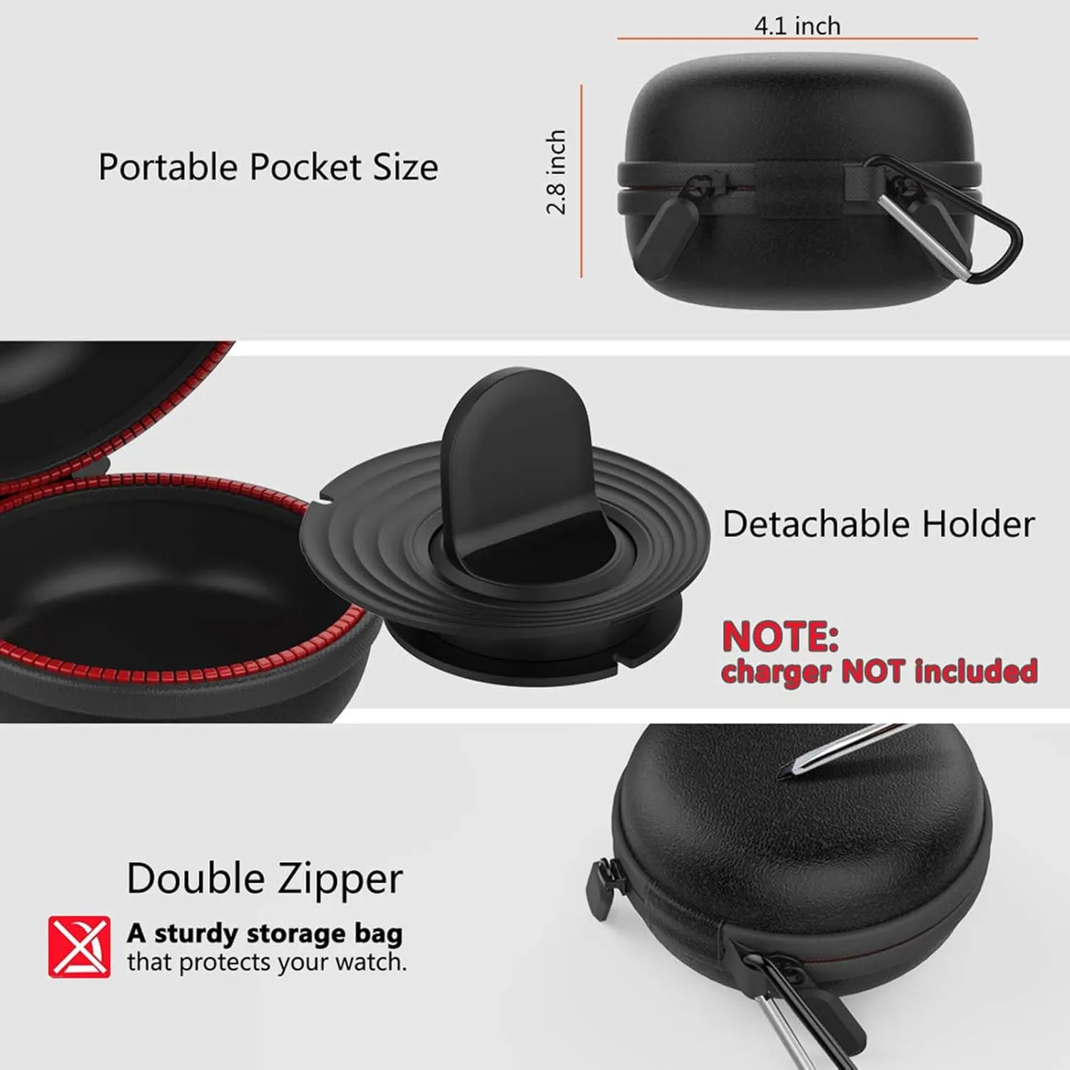HALLEAST Gear S3 Charger Holder, Charging Stand Dock Cradle Case Accessaries, Portable Travel Carrying EVA Protective Docking Station for Gear S3 Frontier Classic Watch, Black
