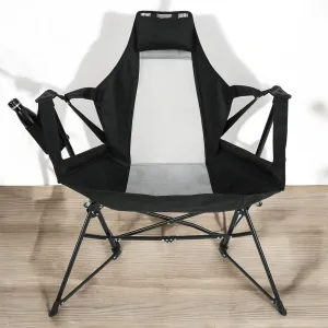 Hammock Camping Chair Set of 1 – Folding Portable Rocking Chair with Adjustable Back, Cup Holder, and Carry Bag, for Outdoor Travel and Relaxation (Black)