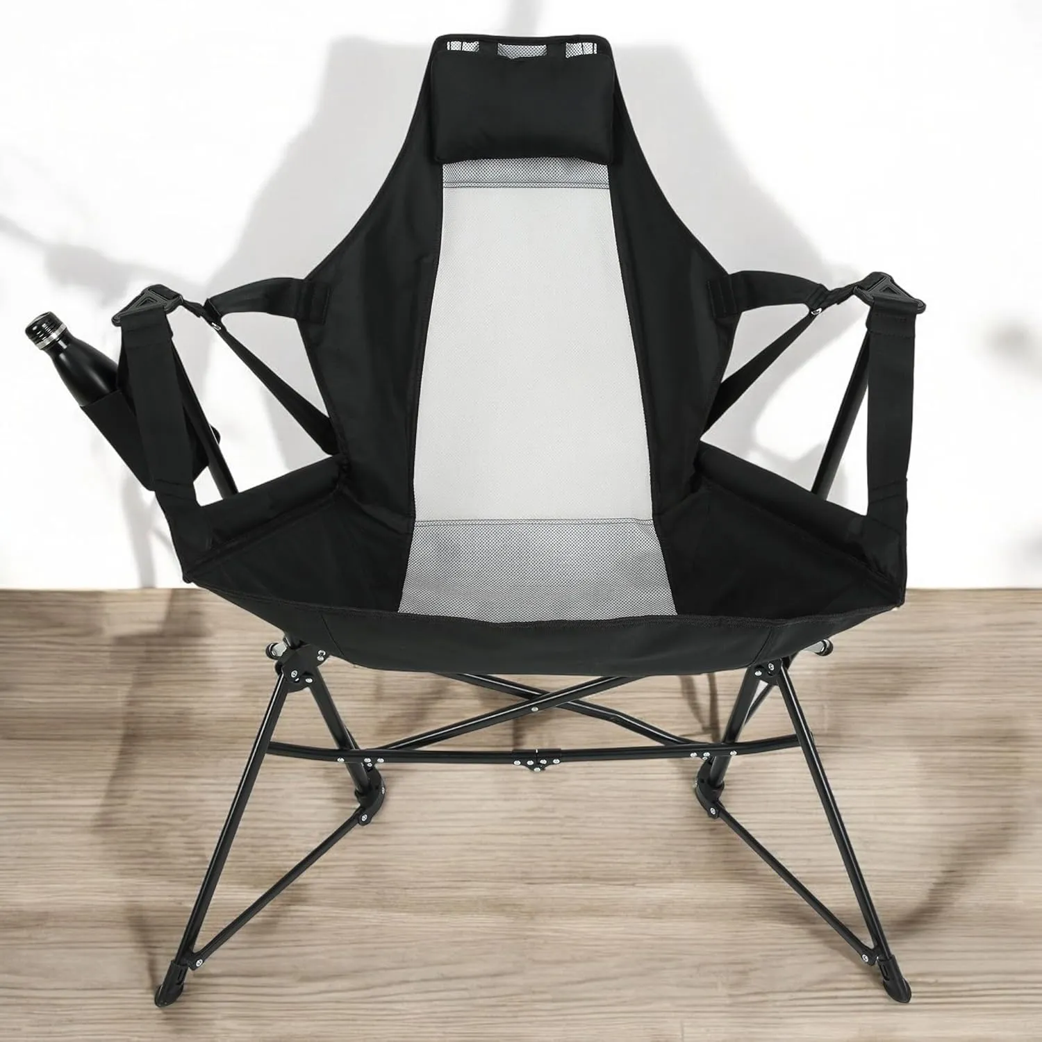 Hammock Camping Chair Set of 1 – Folding Portable Rocking Chair with Adjustable Back, Cup Holder, and Carry Bag, for Outdoor Travel and Relaxation (Black)