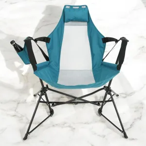 Hammock Camping Chair Set of 1 – Folding Portable Rocking Chair with Adjustable Back, Cup Holder, and Carry Bag, for Outdoor Travel and Relaxation (Blue)