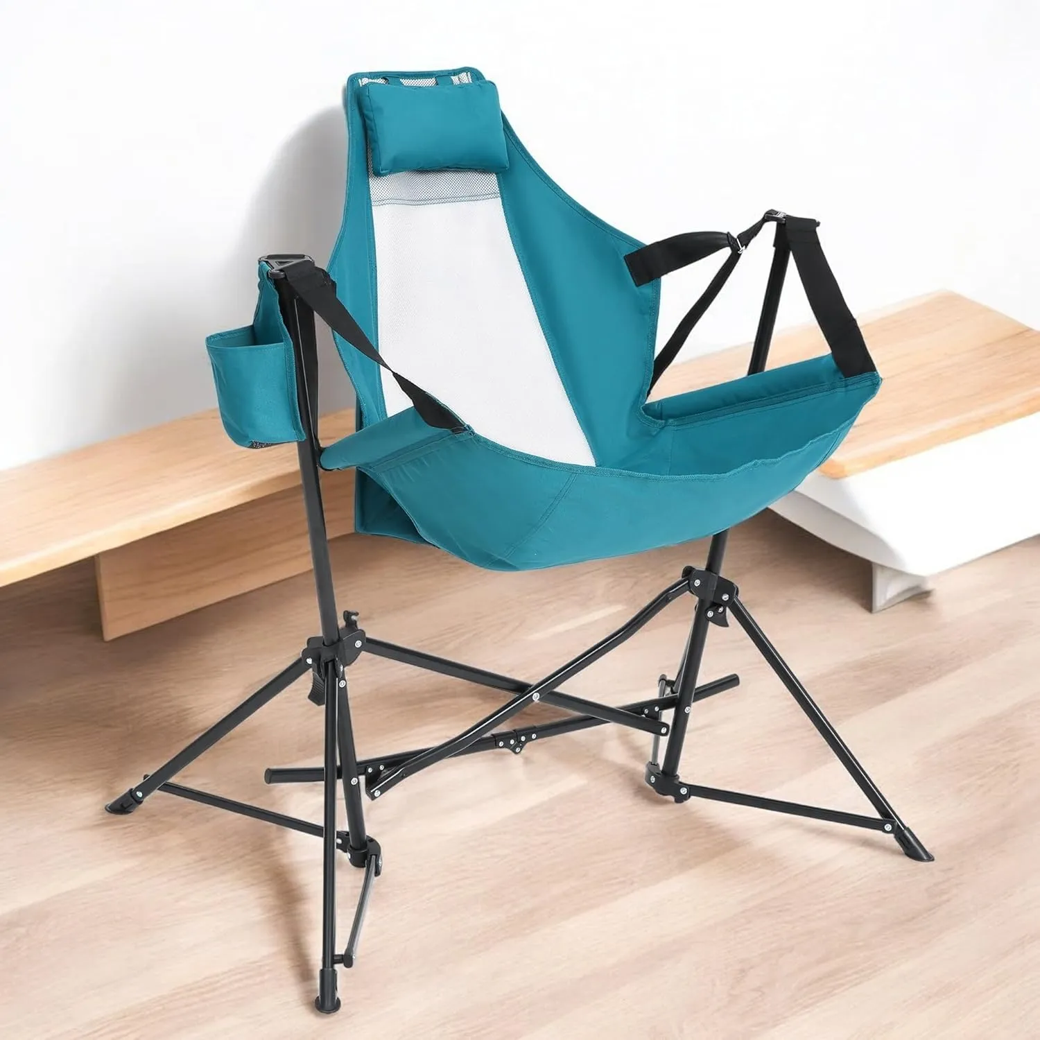 Hammock Camping Chair Set of 1 – Folding Portable Rocking Chair with Adjustable Back, Cup Holder, and Carry Bag, for Outdoor Travel and Relaxation (Blue)