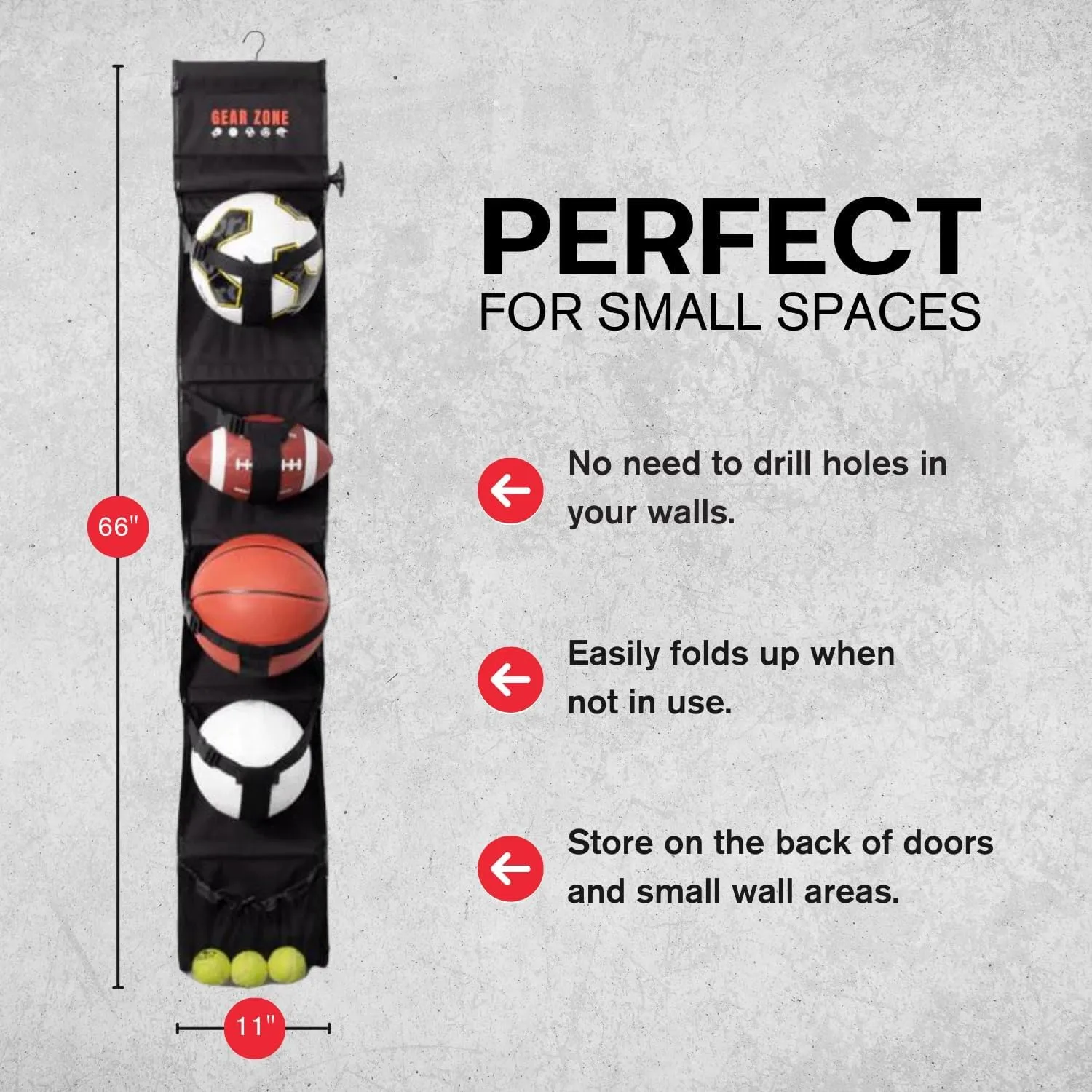 Hanging Sports Equipment Organizer | Multi-Purpose | Garage Sports Ball Storage | For Basketball Football Volleyball Tennis Soccer Biking | Toy Storage | Includes Hook & Pump