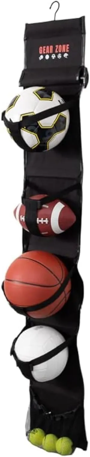 Hanging Sports Equipment Organizer | Multi-Purpose | Garage Sports Ball Storage | For Basketball Football Volleyball Tennis Soccer Biking | Toy Storage | Includes Hook & Pump