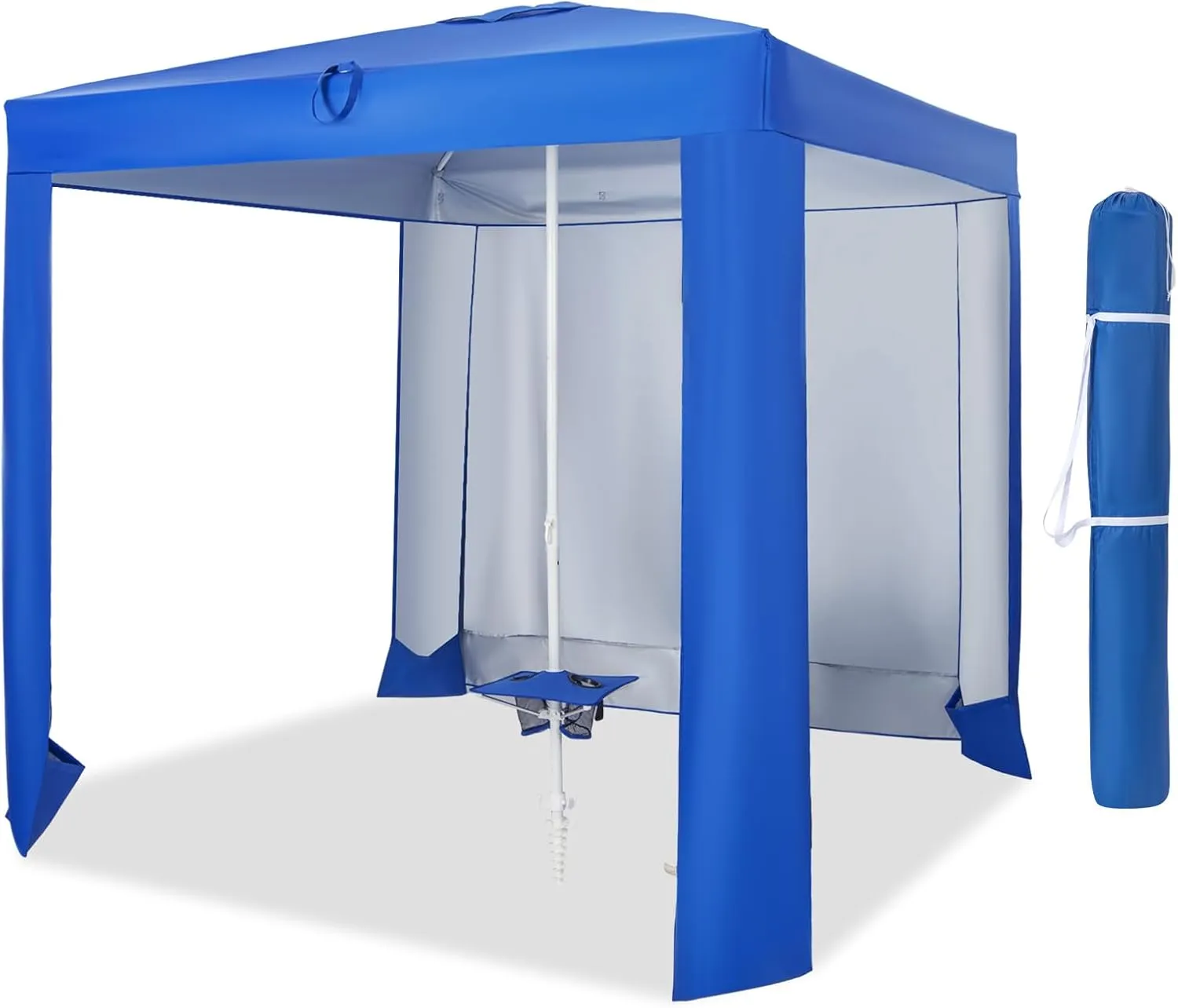 HAPPYGRILL Beach Canopy with Folding Table, Outdoor Cabana with Detachable Sidewall, Carrying Bag, UPF 50  Protection, Sandbags, Portable Outdoor Sun Shelter Tent for Beach Backyard