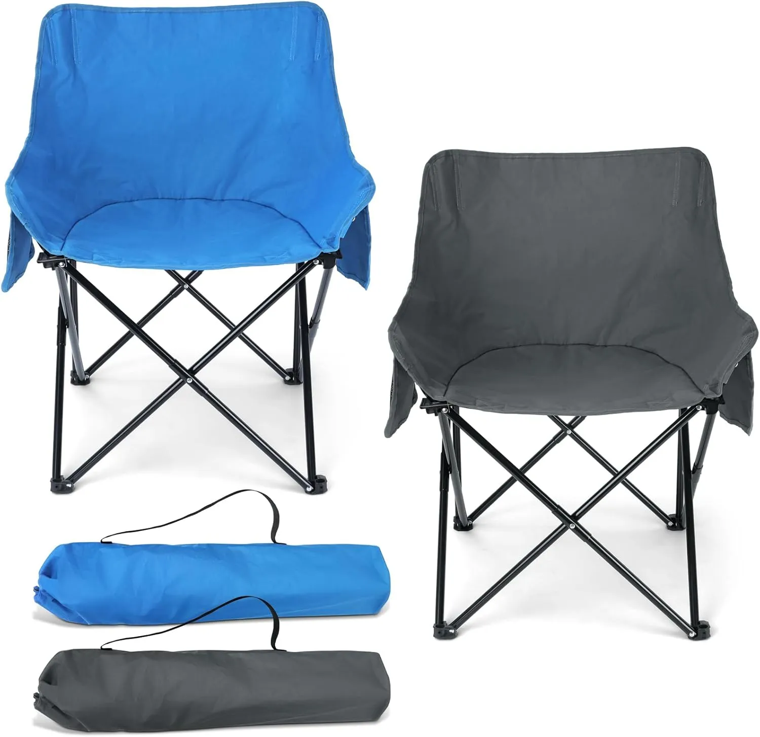 HaSteeL Camping Chair for Adults, Compact Folding Portable Chairs Set with Side Pockets for Outdoors Fishing, Hiking, Backpacking, Beach, Patio, Travel, Support 250lbs, & Storage Bags (Grey & Blue)
