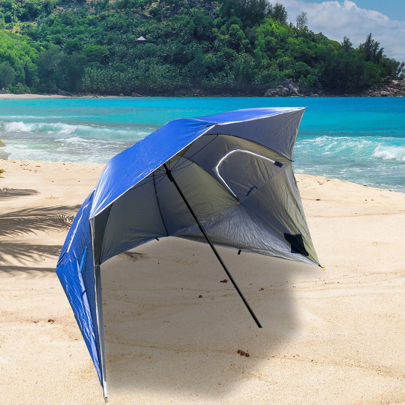 Havana Outdoors Beach Umbrella 2.4M Outdoor Garden Beach Portable Shade Shelter - Blue-NSW_Metro