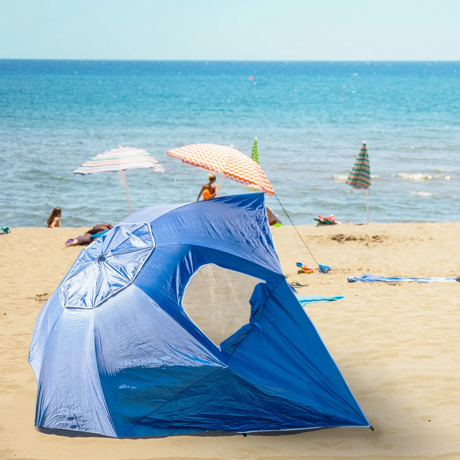 Havana Outdoors Beach Umbrella 2.4M Outdoor Garden Beach Portable Shade Shelter - Blue-NSW_Metro