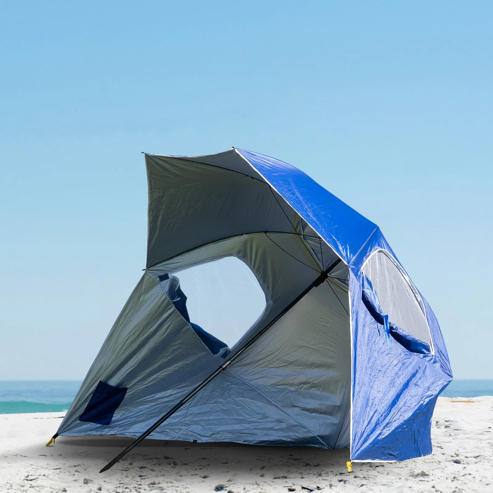 Havana Outdoors Beach Umbrella 2.4M Outdoor Garden Beach Portable Shade Shelter - Blue-NSW_Metro