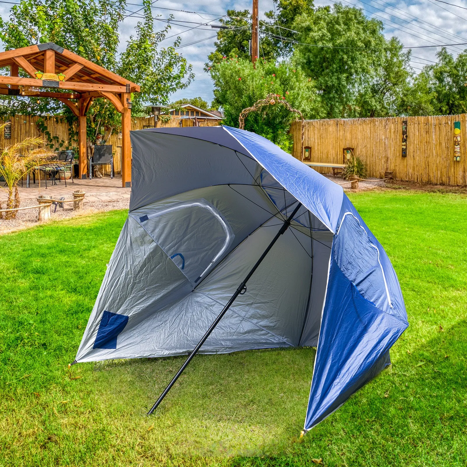 Havana Outdoors Beach Umbrella 2.4M Outdoor Garden Beach Portable Shade Shelter - Blue-NSW_Metro
