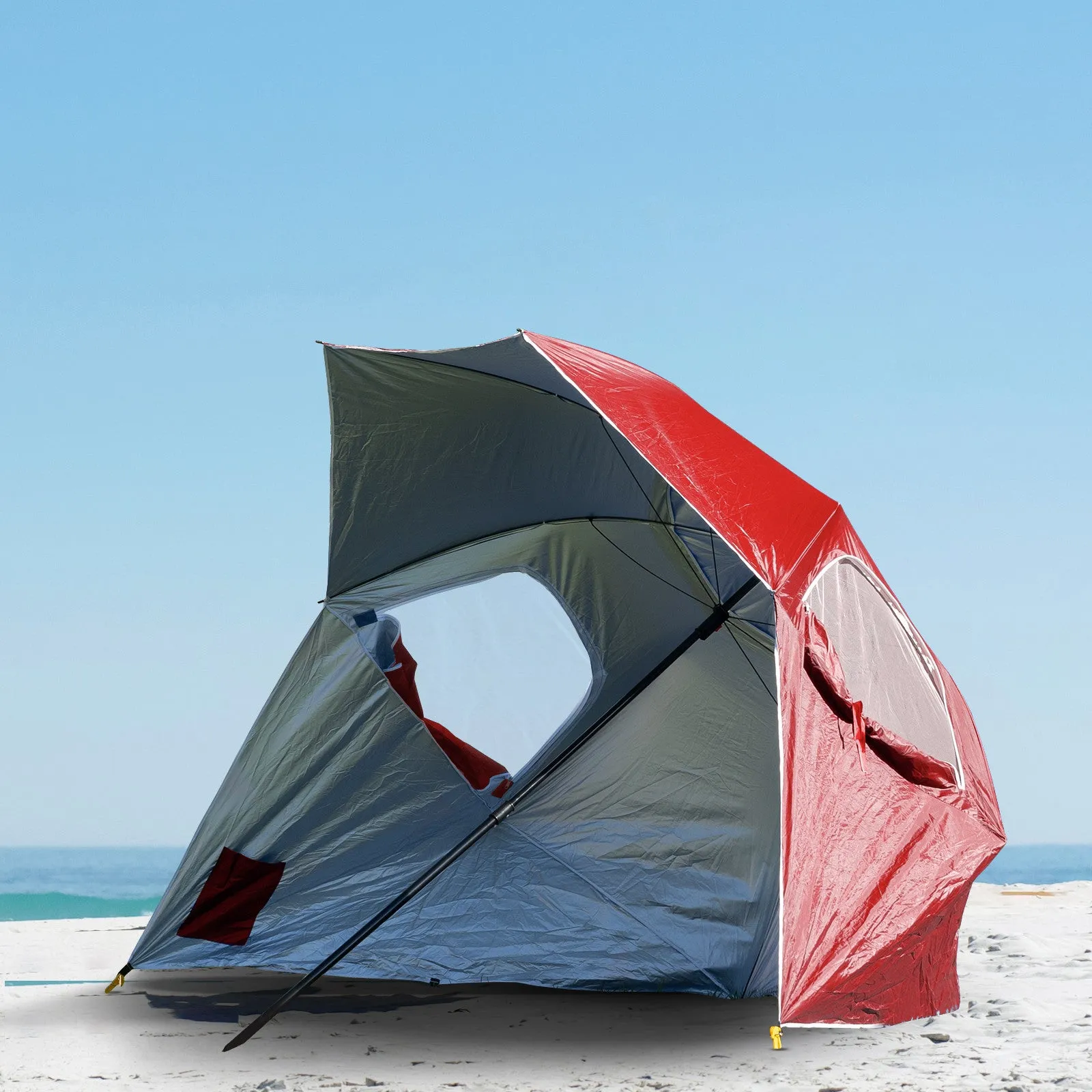 Havana Outdoors Beach Umbrella 2.4M Outdoor Garden Beach Portable Shade Shelter - Red-VIC_Metro