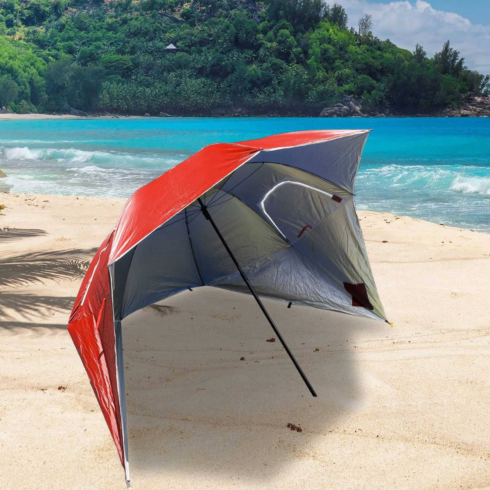 Havana Outdoors Beach Umbrella 2.4M Outdoor Garden Beach Portable Shade Shelter - Red-VIC_Metro