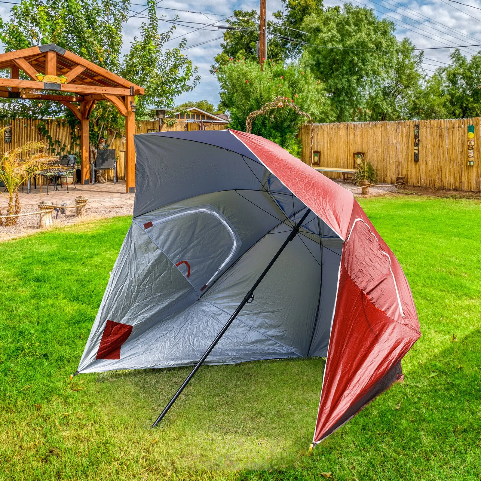 Havana Outdoors Beach Umbrella 2.4M Outdoor Garden Beach Portable Shade Shelter - Red-VIC_Metro