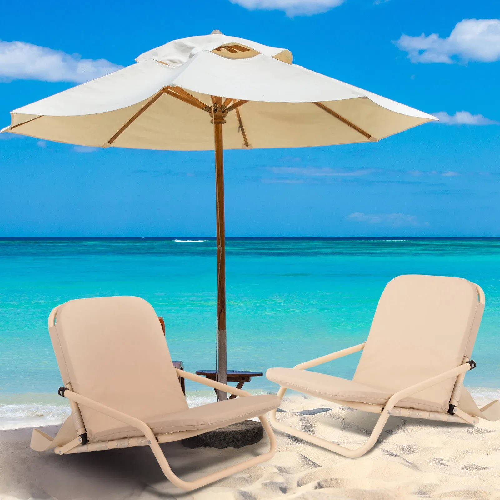 Havana Outdoors Portable Folding Beach Chairs - 2 Pack, Beige