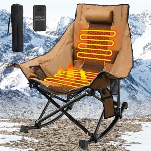 Heated Camping Chair Oversize, XL Heated Rocking Chair with 3 Levels for Back and Seat, Portable Outdoor Heated Folding Chair, Heavy Lawn Chair for Camping