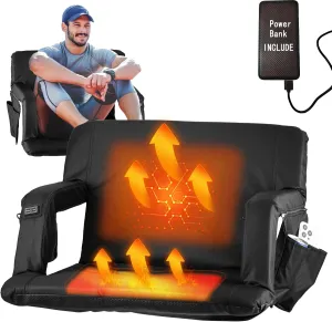 Heated Stadium Seats for Bleachers, Heated Bleacher Seat with Backrest with 10,000mAh, Folding Stadium Seat Bleacher Chair with Armrests, Portable Stadium Chairs for Outdoor Sport Events