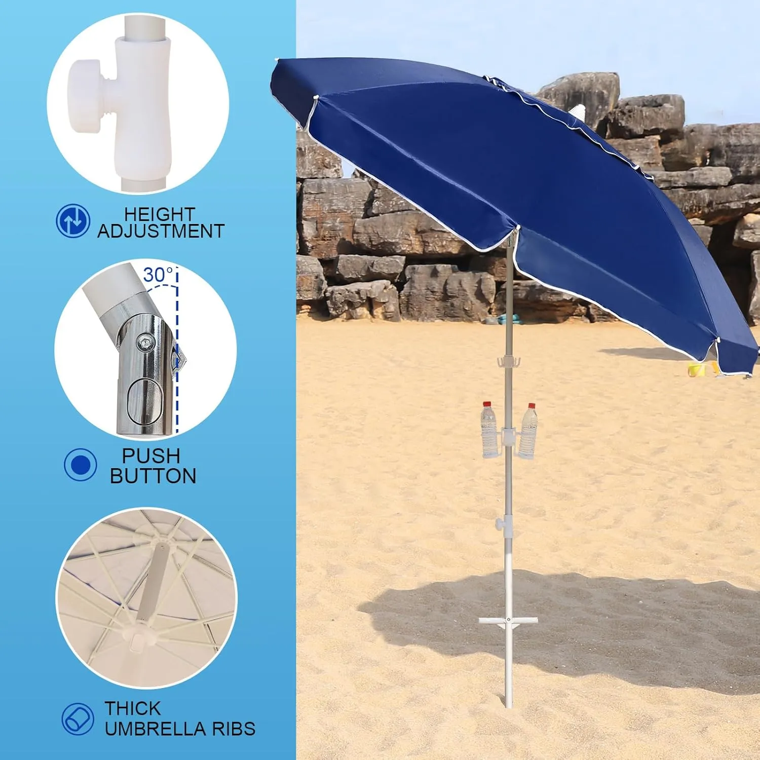 Heavy Duty High Wind Beach Umbrella Parasols with sand anchor & Tilt Sun Shelter, UV 50  Protection Outdoor Sunshade Umbrellas & Carry Bag for Patio Garden Pool Backyard