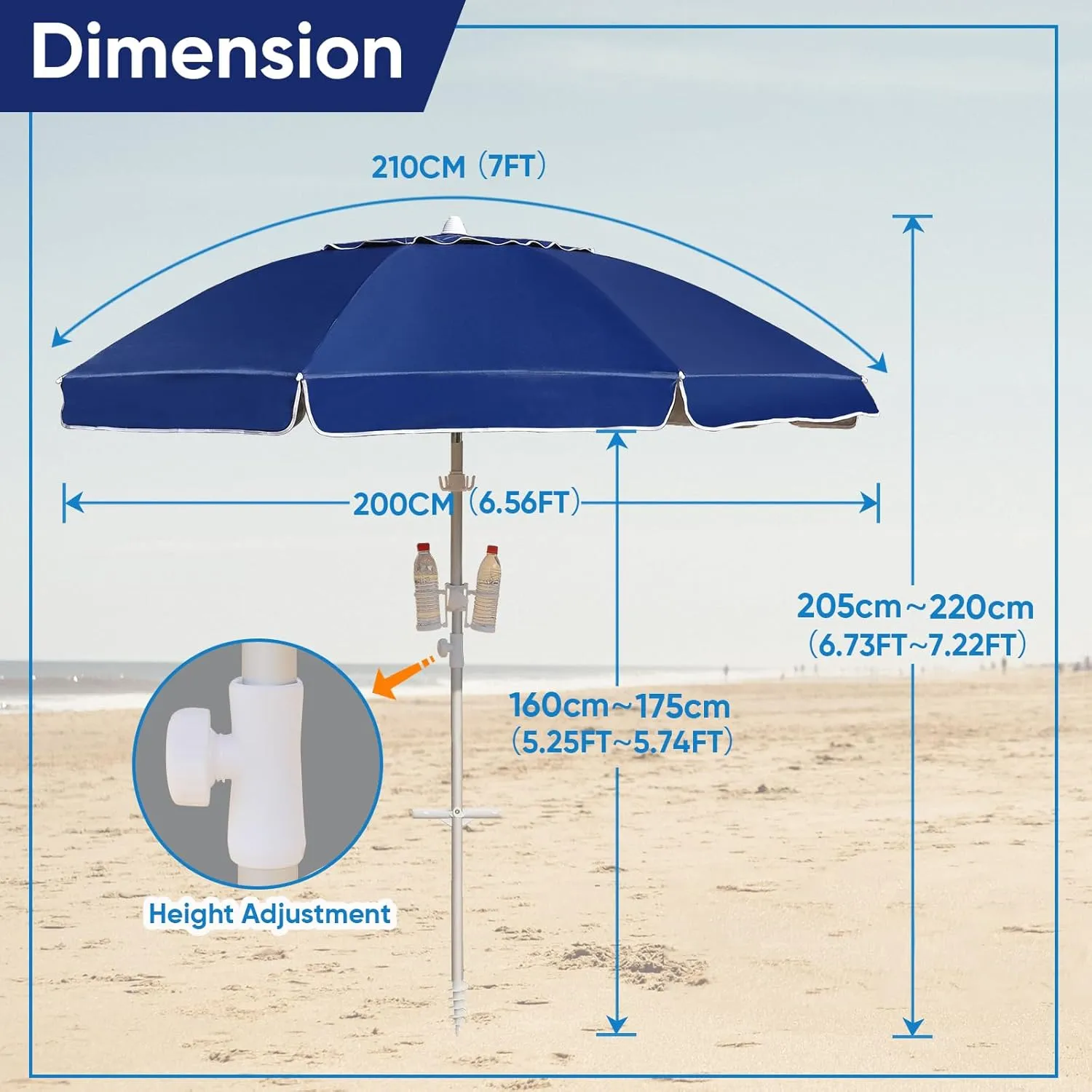 Heavy Duty High Wind Beach Umbrella Parasols with sand anchor & Tilt Sun Shelter, UV 50  Protection Outdoor Sunshade Umbrellas & Carry Bag for Patio Garden Pool Backyard