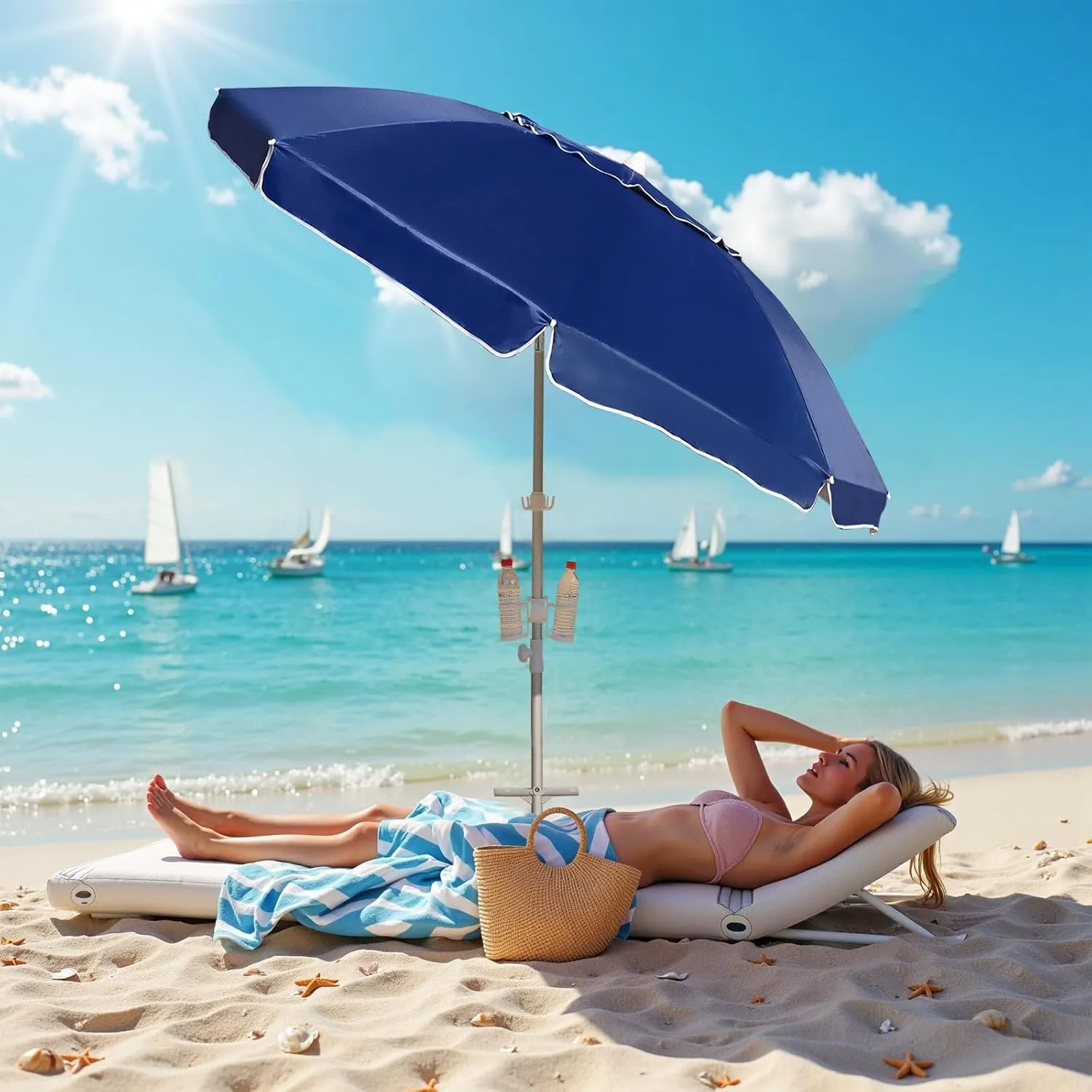 Heavy Duty High Wind Beach Umbrella Parasols with sand anchor & Tilt Sun Shelter, UV 50  Protection Outdoor Sunshade Umbrellas & Carry Bag for Patio Garden Pool Backyard