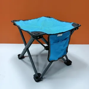 Hequsigns Portable Folding Camping Fishing Stool, Lightweight Outdoor Seat with Side Pocket, Blue