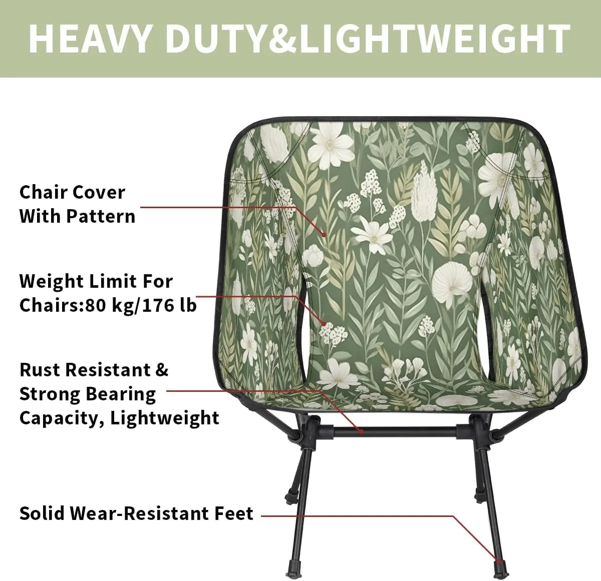 Herbs Flowers Portable Camping Chair Backpacking Chair Ultra Lightweight Compact Folding Chairs for Outside Beach Picnic Hiking