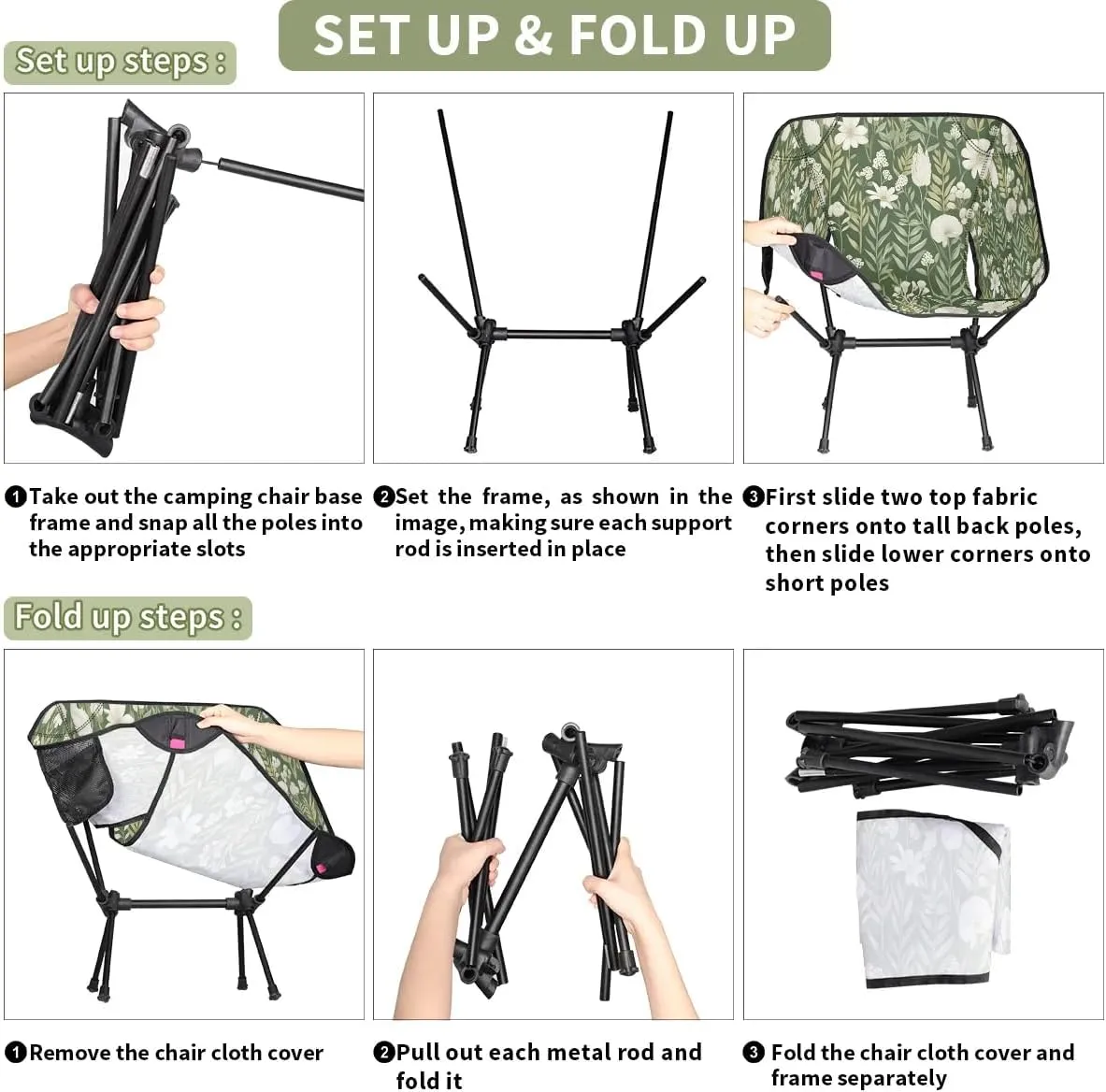 Herbs Flowers Portable Camping Chair Backpacking Chair Ultra Lightweight Compact Folding Chairs for Outside Beach Picnic Hiking