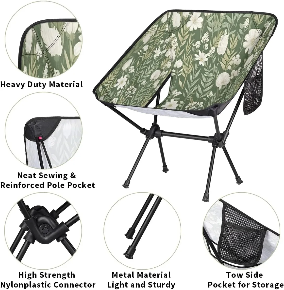 Herbs Flowers Portable Camping Chair Backpacking Chair Ultra Lightweight Compact Folding Chairs for Outside Beach Picnic Hiking