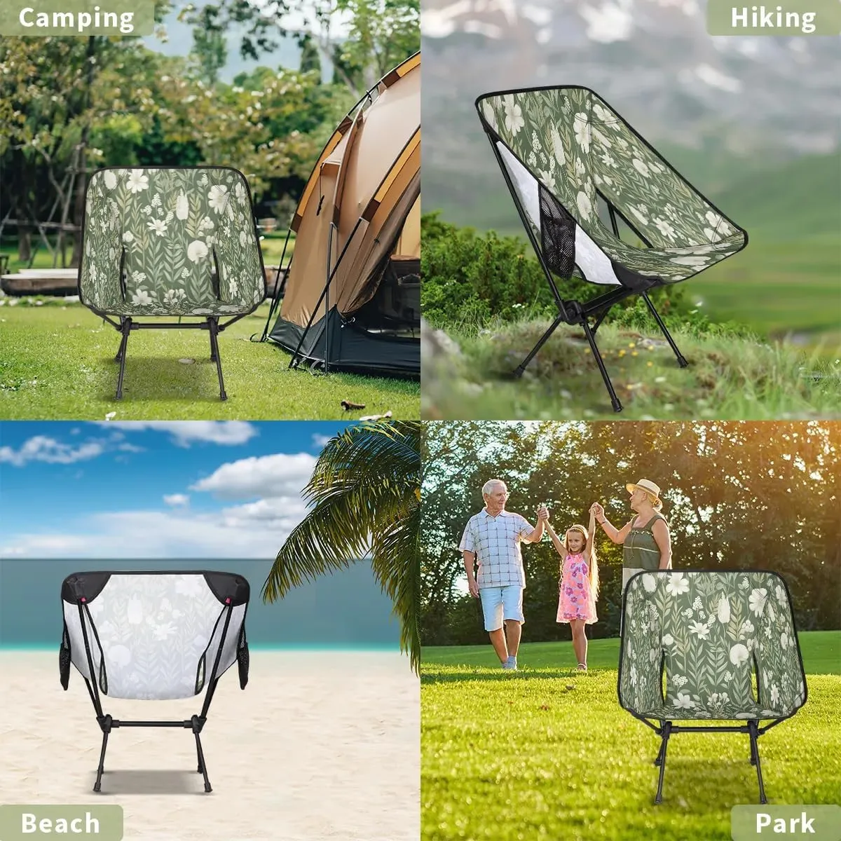 Herbs Flowers Portable Camping Chair Backpacking Chair Ultra Lightweight Compact Folding Chairs for Outside Beach Picnic Hiking