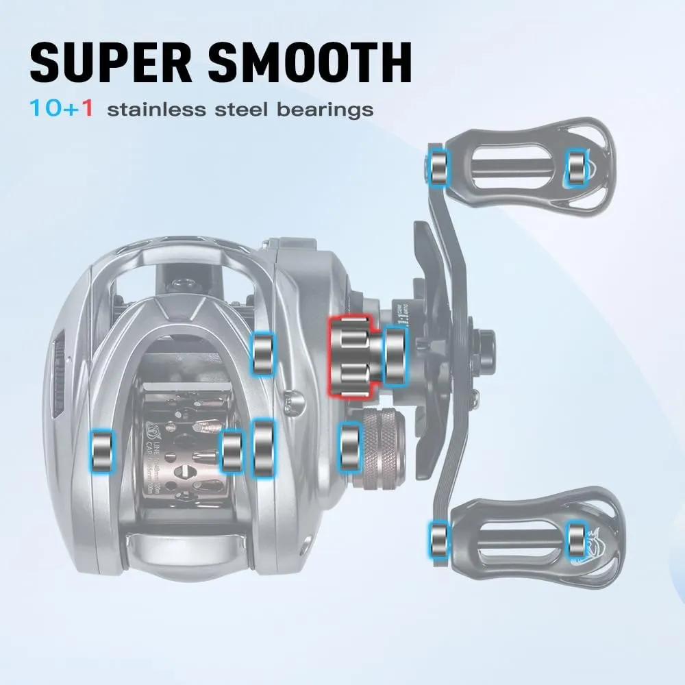 HICC50 Compact Baitcaster Fishing Reels - 4.7oz Ultra Smooth Fishing Reel with Magnetic Brake, 7.1:1/8.1:1 Speed Ratio and 10 1 Bearing Reels Equipped for Saltwater Outdoor with Dual spools