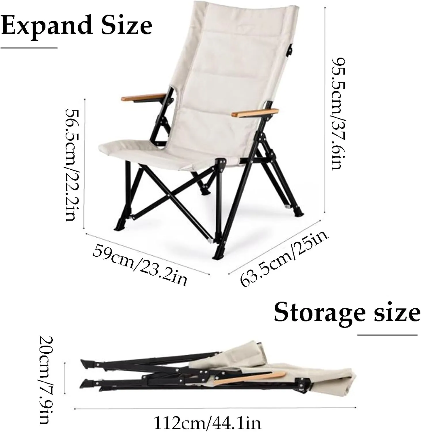 High Back Camping Chairs Aluminum Frame Picnic Chairs Comfortable Folding Chair with Wooden Armrests with Back Mesh Pocket
