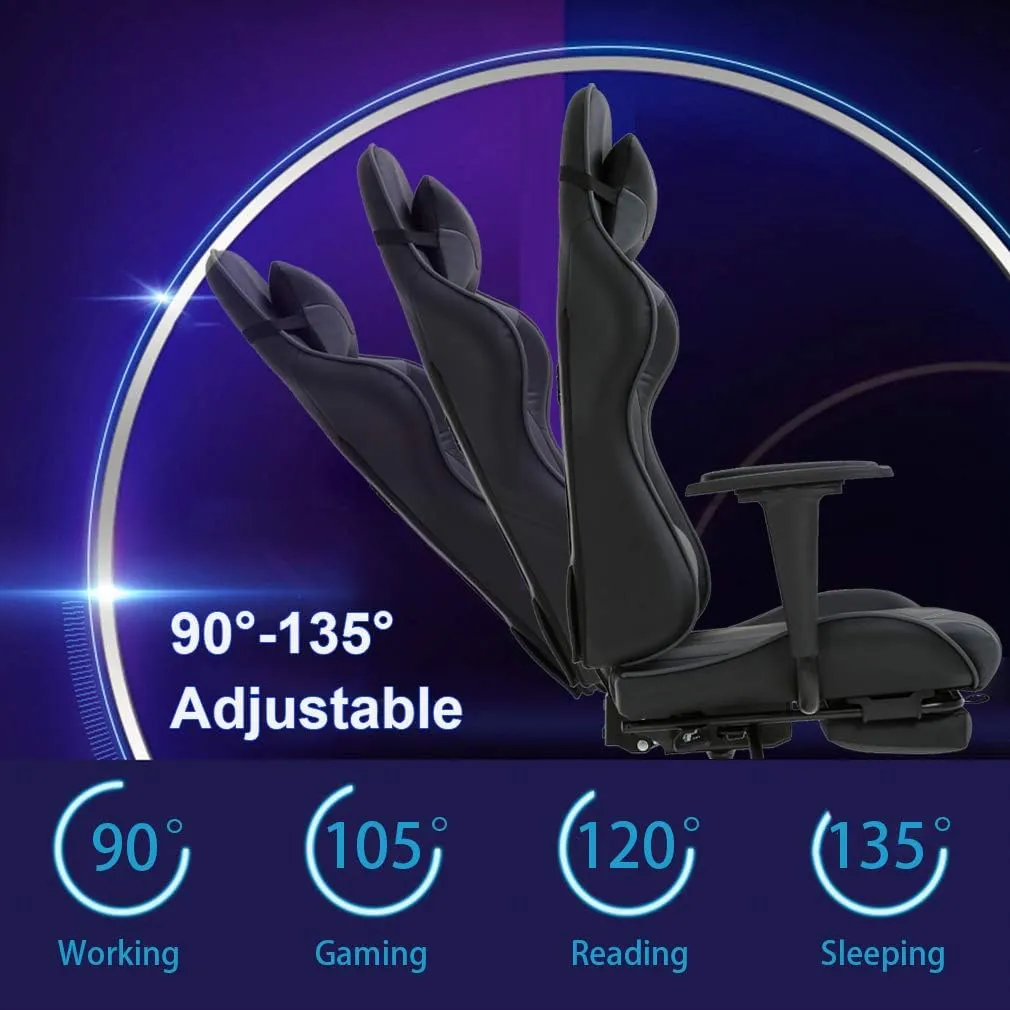 High-Back Office Chair Ergonomic PC Gaming Chair Cheap Desk Chair Executive PU Leather Rolling Swivel Computer Chair with Lumbar Support, Grey