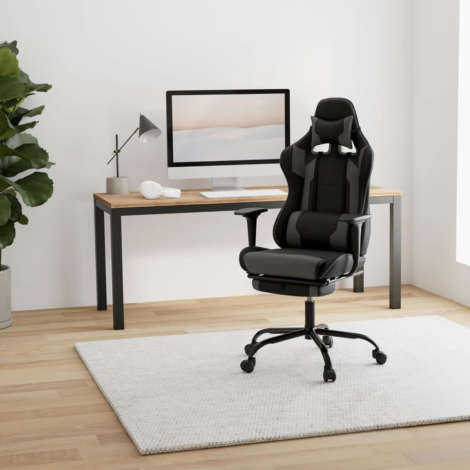 High-Back Office Chair Ergonomic PC Gaming Chair Cheap Desk Chair Executive PU Leather Rolling Swivel Computer Chair with Lumbar Support, Grey