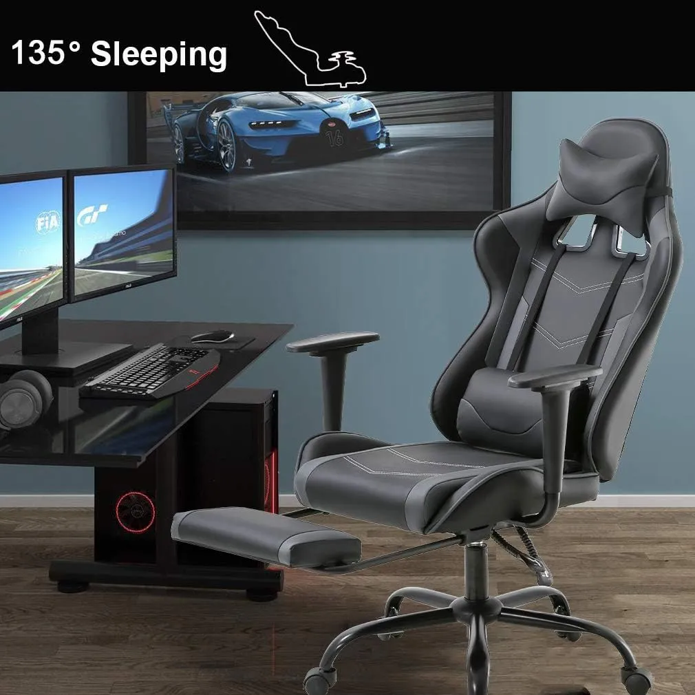 High-Back Office Chair Ergonomic PC Gaming Chair Cheap Desk Chair Executive PU Leather Rolling Swivel Computer Chair with Lumbar Support, Grey