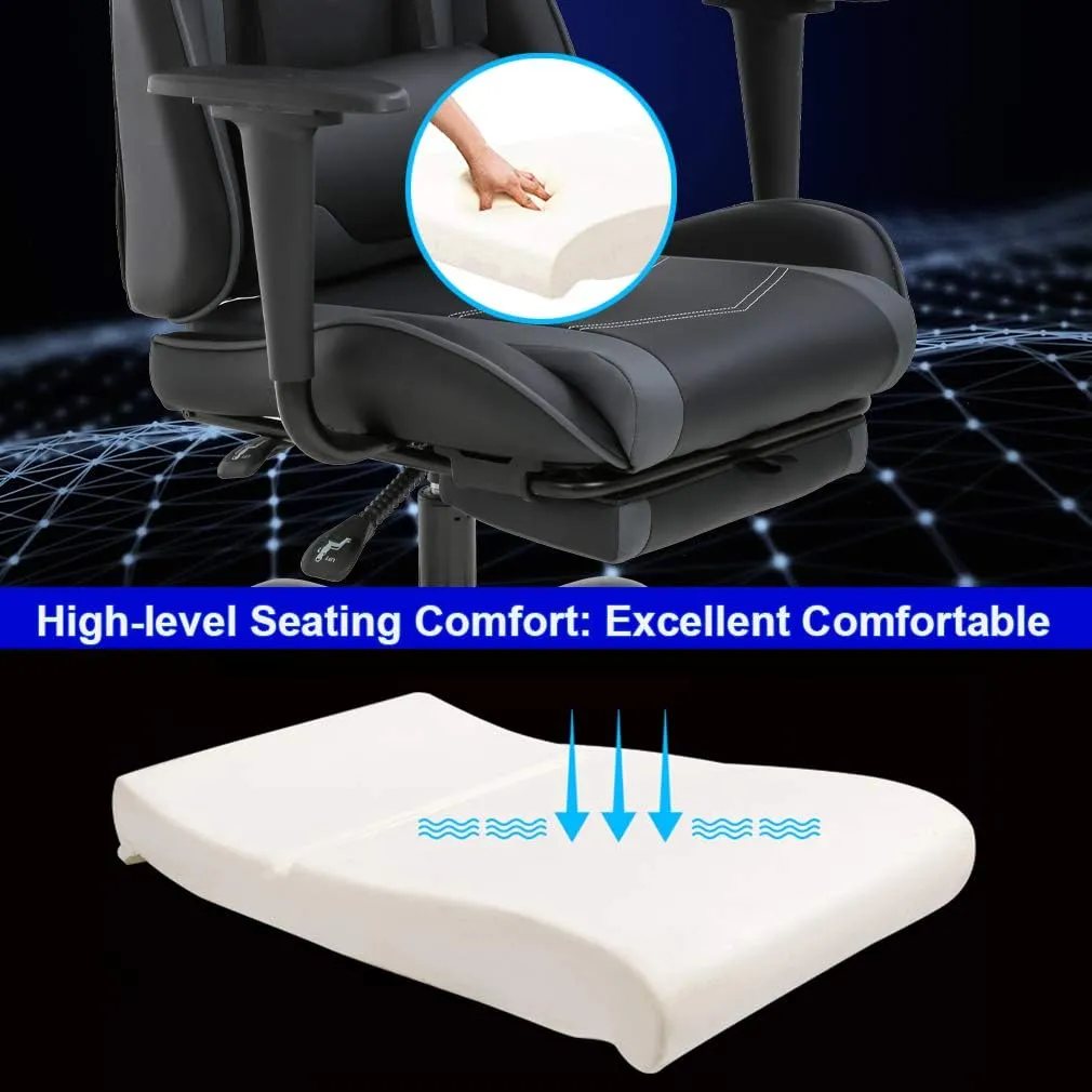 High-Back Office Chair Ergonomic PC Gaming Chair Cheap Desk Chair Executive PU Leather Rolling Swivel Computer Chair with Lumbar Support, Grey