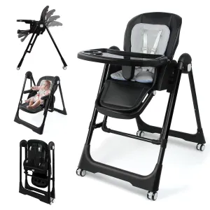 High Chairs for Babies and Toddlers Foldable High Chair Adjustable with Reclining Seat & Leg Rest, 3-in-1 Convertible Baby Swings with Tool-Free Assembly (Black)