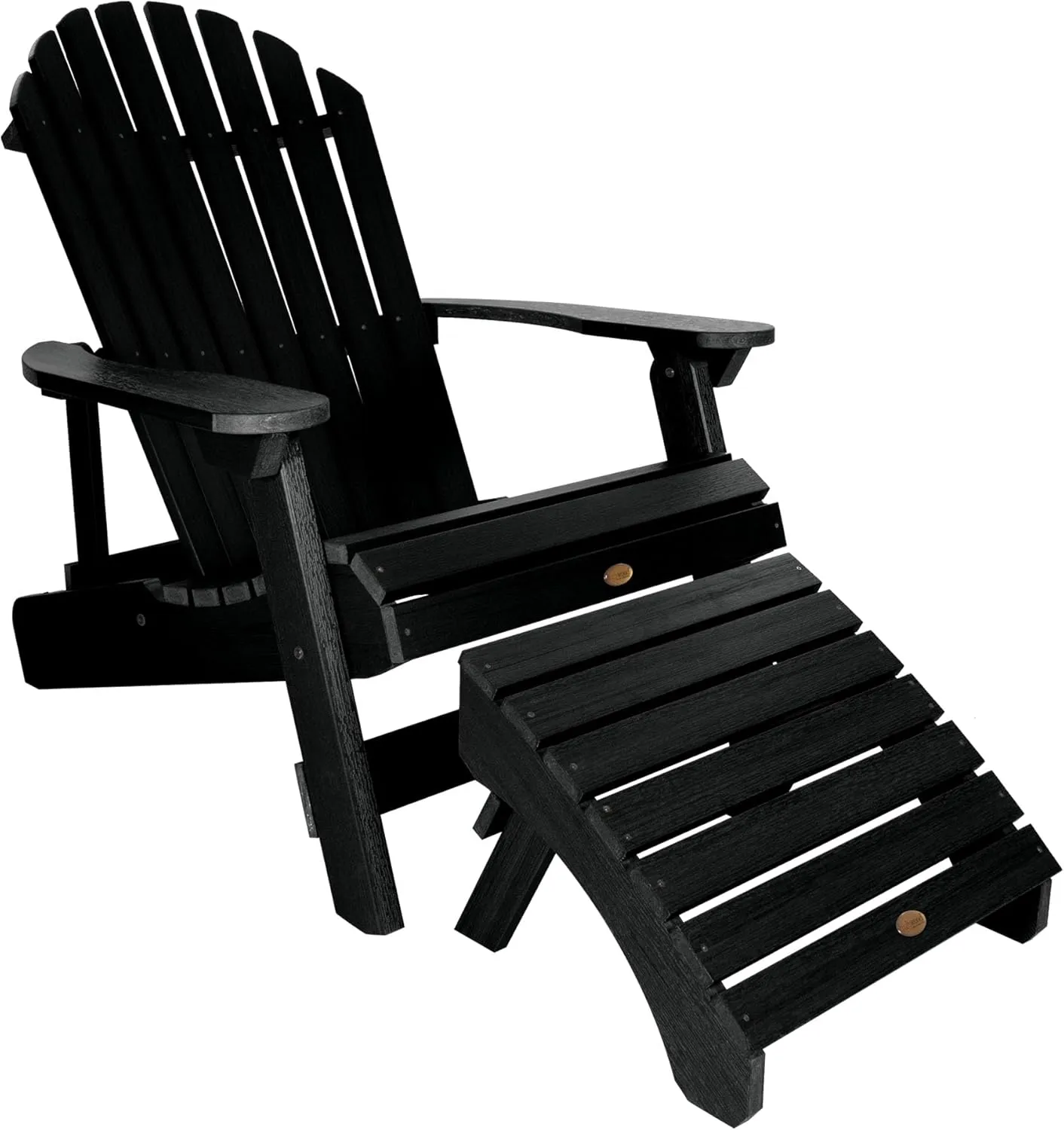 Highwood Hamilton King Size Folding & Reclining Adirondack Chair with Ottoman, Black
