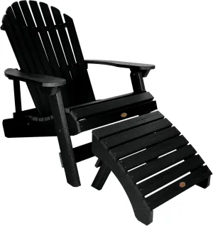 Highwood Hamilton King Size Folding & Reclining Adirondack Chair with Ottoman, Black