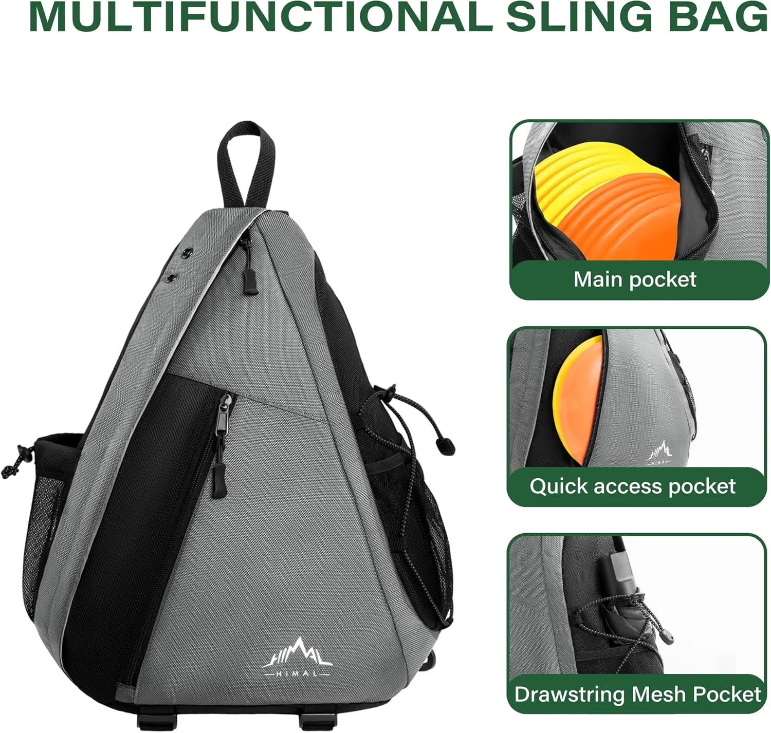Himal Outdoors Disc Golf Sling Bag Holds 10  Discs, Small Disc Golf Bag Multiple Storage with Retriever Holder